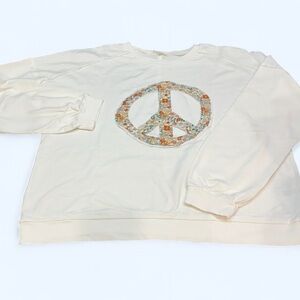Easel Los Angeles Ivory Peace Sign Soft Terry Knit Crewneck Size Large